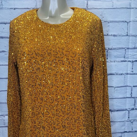 Stine Goya Women's Gold Sequin Straight Mini Odis Dress Size Medium - Picture 4 of 15
